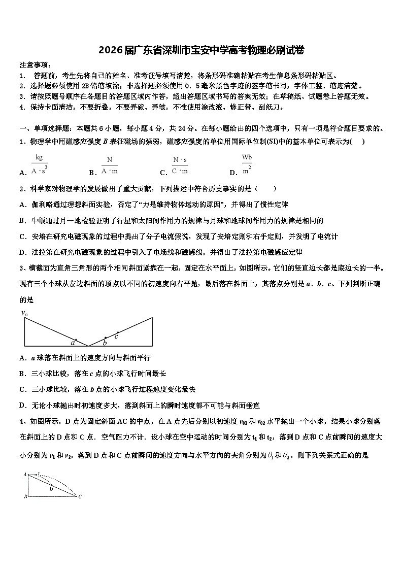 2026届广东省深圳市宝安中学高考物理必刷试卷含解析第1页
