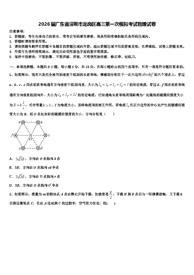2026届广东省深圳市龙岗区高三第一次模拟考试物理试卷含解析第1页