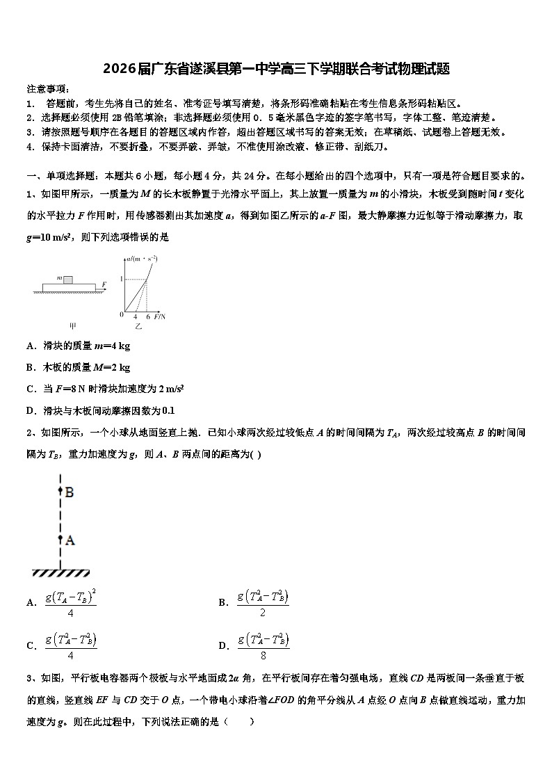2026届广东省遂溪县第一中学高三下学期联合考试物理试题含解析第1页