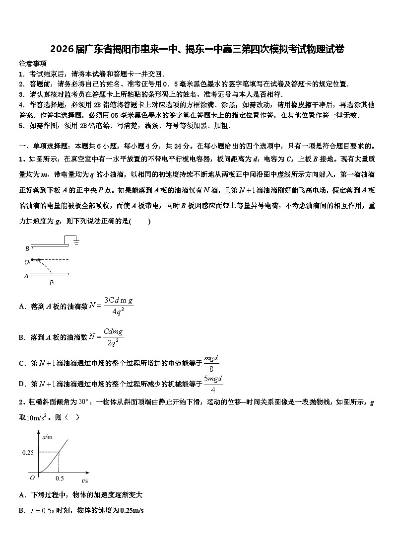 2026届广东省揭阳市惠来一中、揭东一中高三第四次模拟考试物理试卷含解析第1页