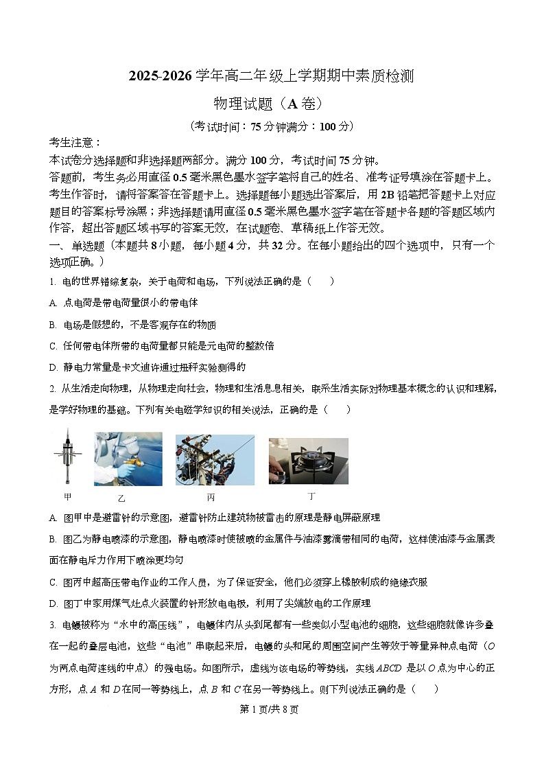安徽省芜湖市安徽师范大学附属中学2025-2026学年高二上学期11月期中素质检测物理试题（原卷版）第1页