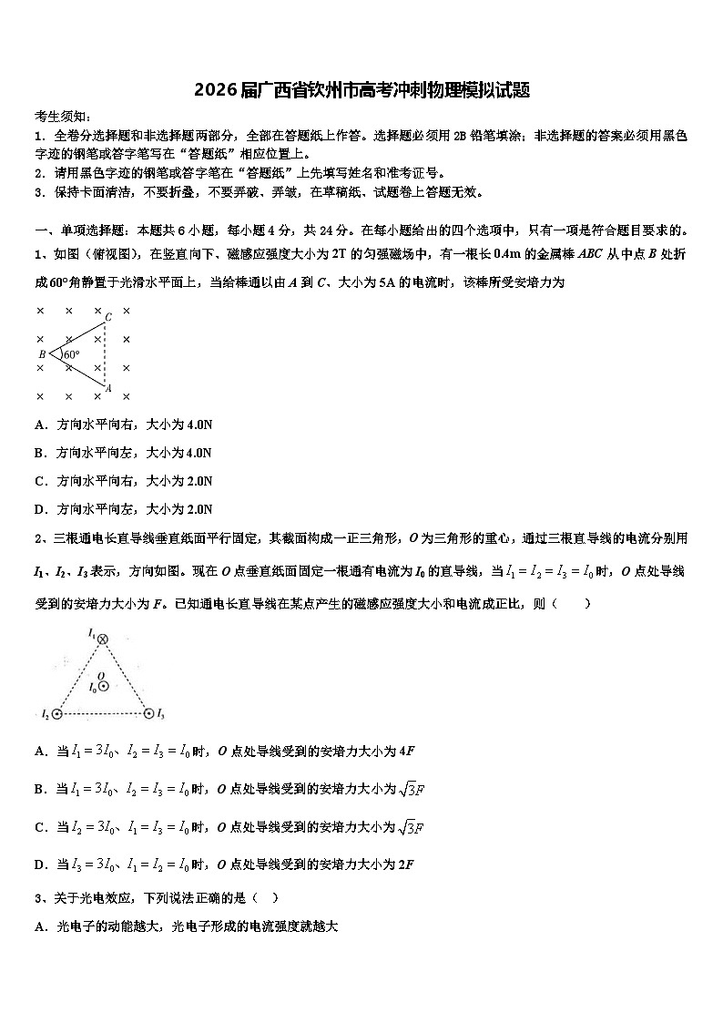 2026届广西省钦州市高考冲刺物理模拟试题含解析第1页