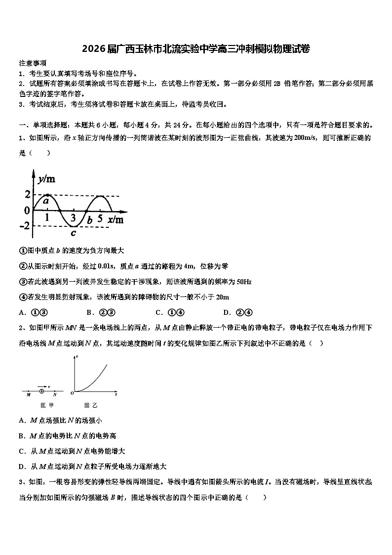2026届广西玉林市北流实验中学高三冲刺模拟物理试卷含解析第1页