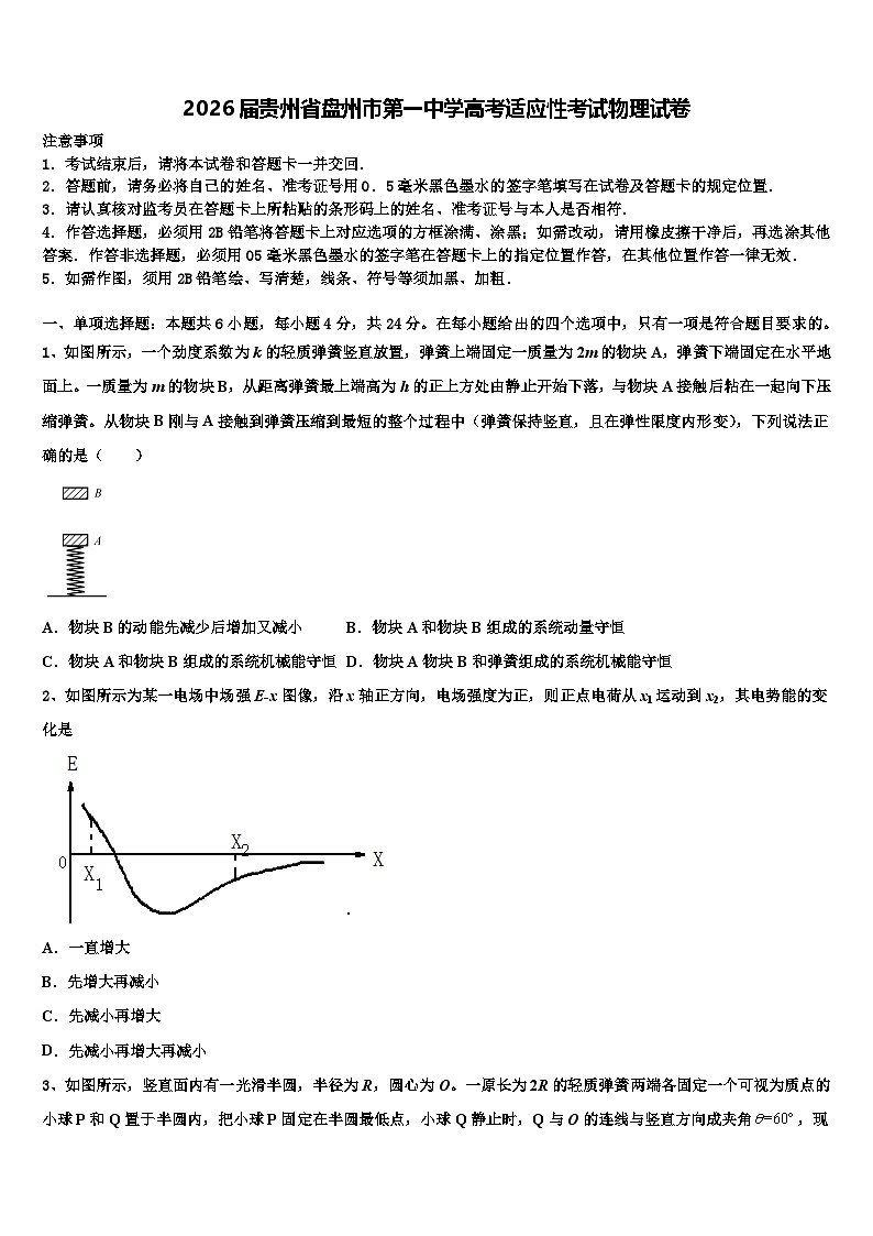 2026届贵州省盘州市第一中学高考适应性考试物理试卷含解析第1页