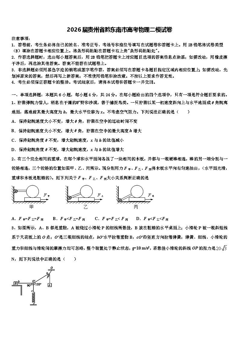 2026届贵州省黔东南市高考物理二模试卷含解析第1页