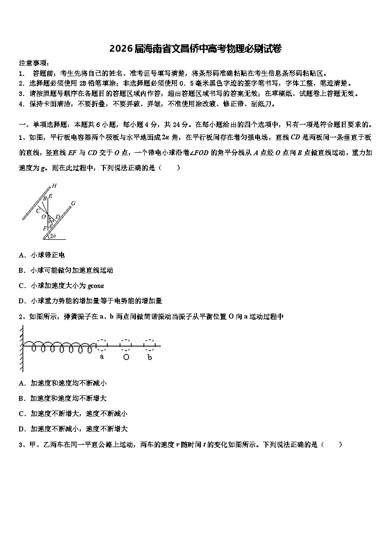 2026届海南省文昌侨中高考物理必刷试卷含解析第1页