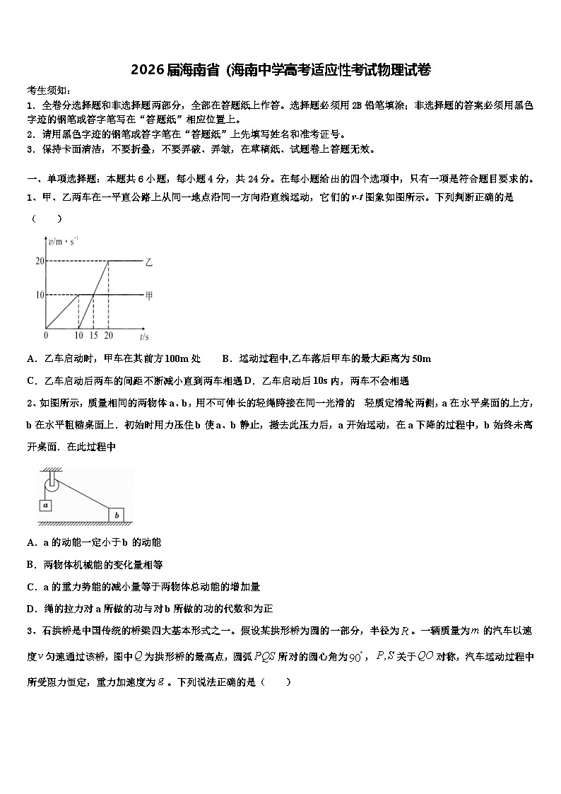 2026届海南省（海南中学高考适应性考试物理试卷含解析第1页