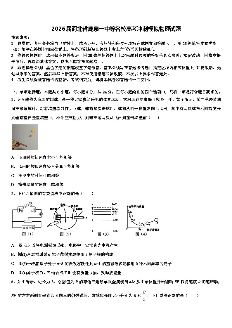 2026届河北省鹿泉一中等名校高考冲刺模拟物理试题含解析第1页