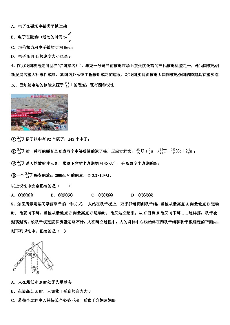 2026届杭州高级中学高三第二次调研物理试卷含解析第2页