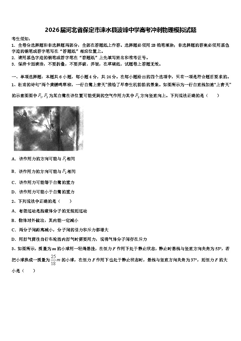 2026届河北省保定市涞水县波峰中学高考冲刺物理模拟试题含解析第1页