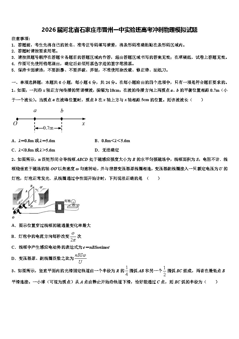 2026届河北省石家庄市晋州一中实验班高考冲刺物理模拟试题含解析第1页