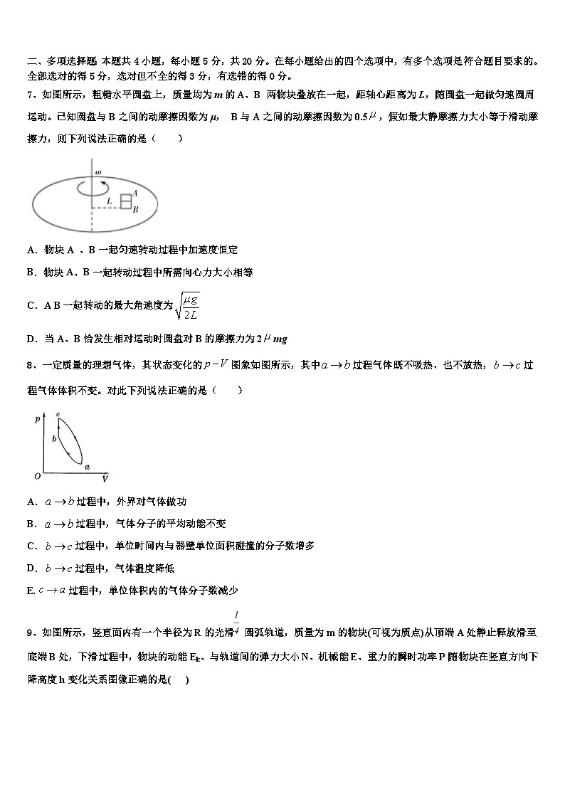 2026届河北省石家庄市鹿泉一中高考冲刺模拟物理试题含解析第3页
