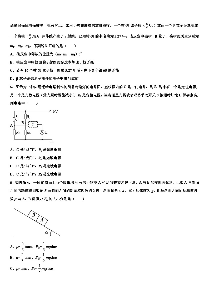 2026届河北省秦皇岛市卢龙中学高三一诊考试物理试卷含解析第2页