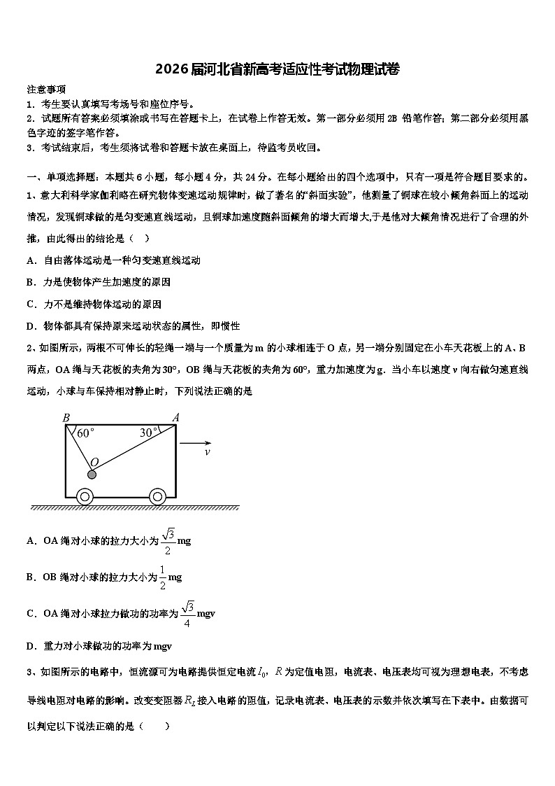 2026届河北省新高考适应性考试物理试卷含解析第1页
