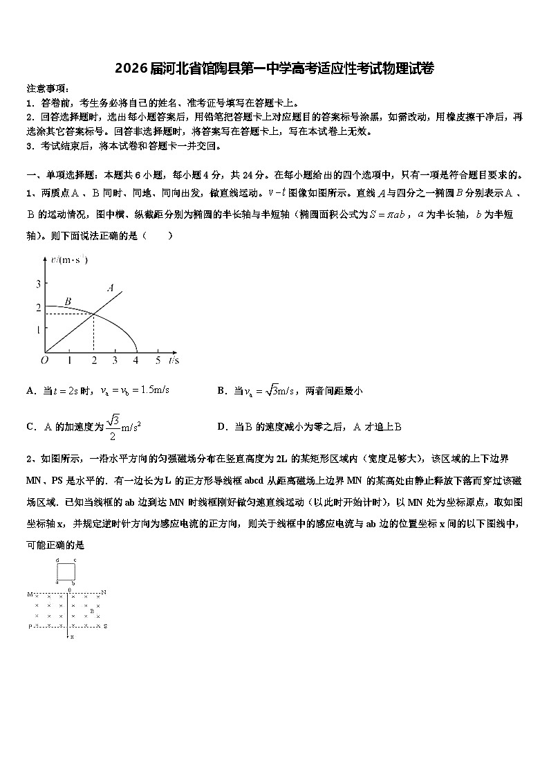 2026届河北省馆陶县第一中学高考适应性考试物理试卷含解析第1页