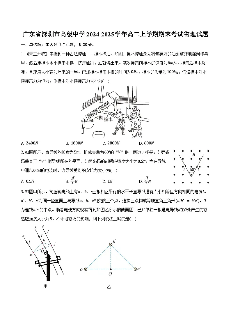 广东省深圳市高级中学2024-2025学年高二上学期期末考试物理试题（含答案）第1页