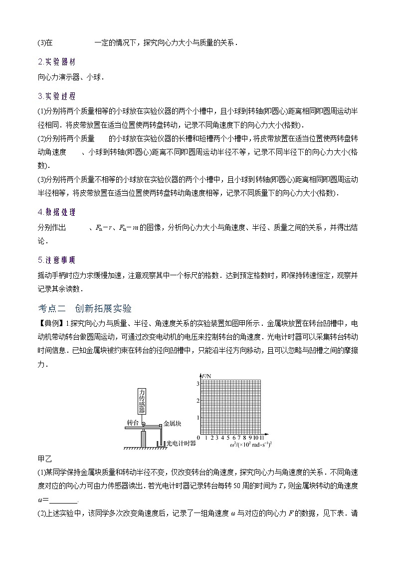 2026年高考物理一轮复习·知识清单(新高考通用)实验六　探究向心力与半径、角速度、质量的关系(学生版+解析)第2页