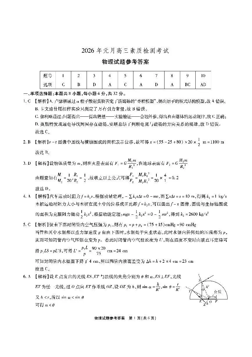 安徽省六校2026年元月高三素质检测考试物理答案第1页