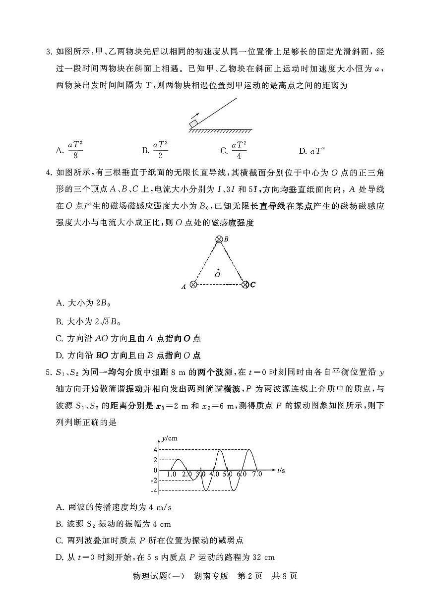 2026届湖南八省八校高三上学期高考仿真模拟考试（一模）物理试题（含答案）第2页