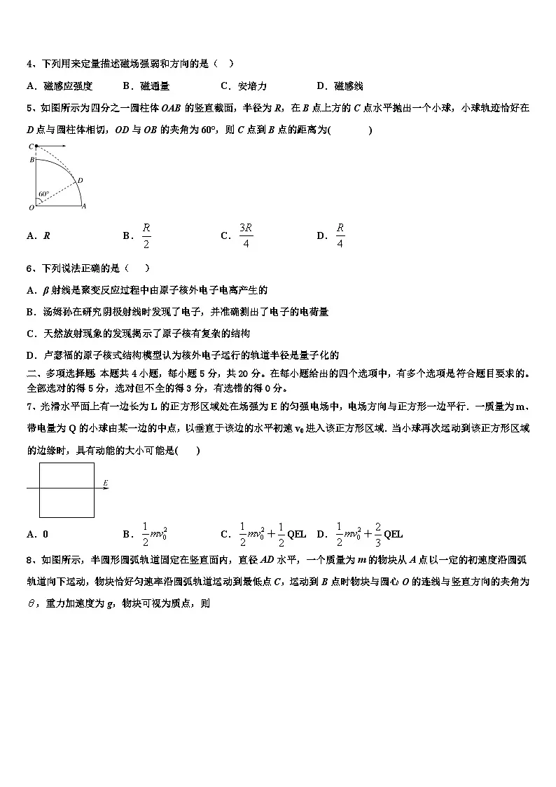 2026届河北省盐山中学高考适应性考试物理试卷含解析第2页