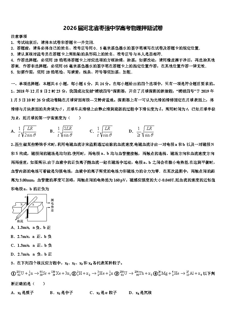 2026届河北省枣强中学高考物理押题试卷含解析第1页