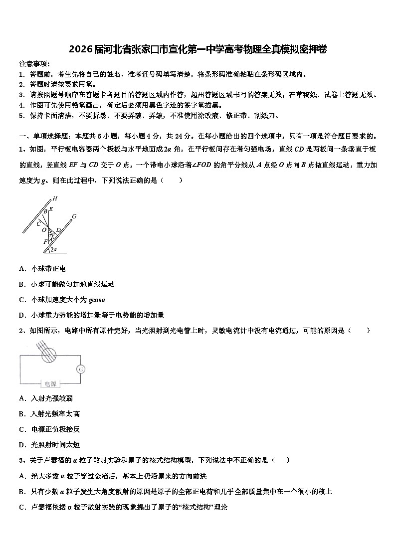 2026届河北省张家口市宣化第一中学高考物理全真模拟密押卷含解析第1页