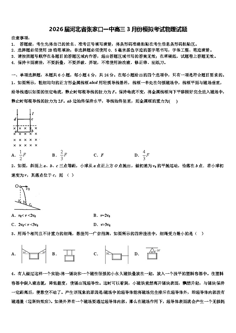 2026届河北省张家口一中高三3月份模拟考试物理试题含解析第1页