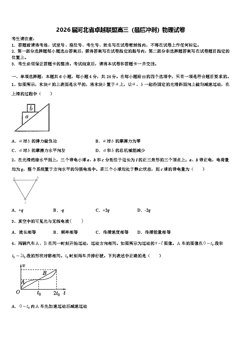 2026届河北省卓越联盟高三（最后冲刺）物理试卷含解析第1页