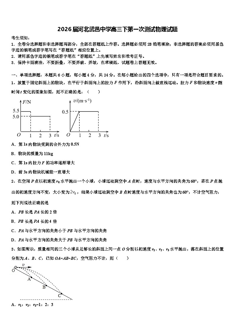 2026届河北武邑中学高三下第一次测试物理试题含解析第1页