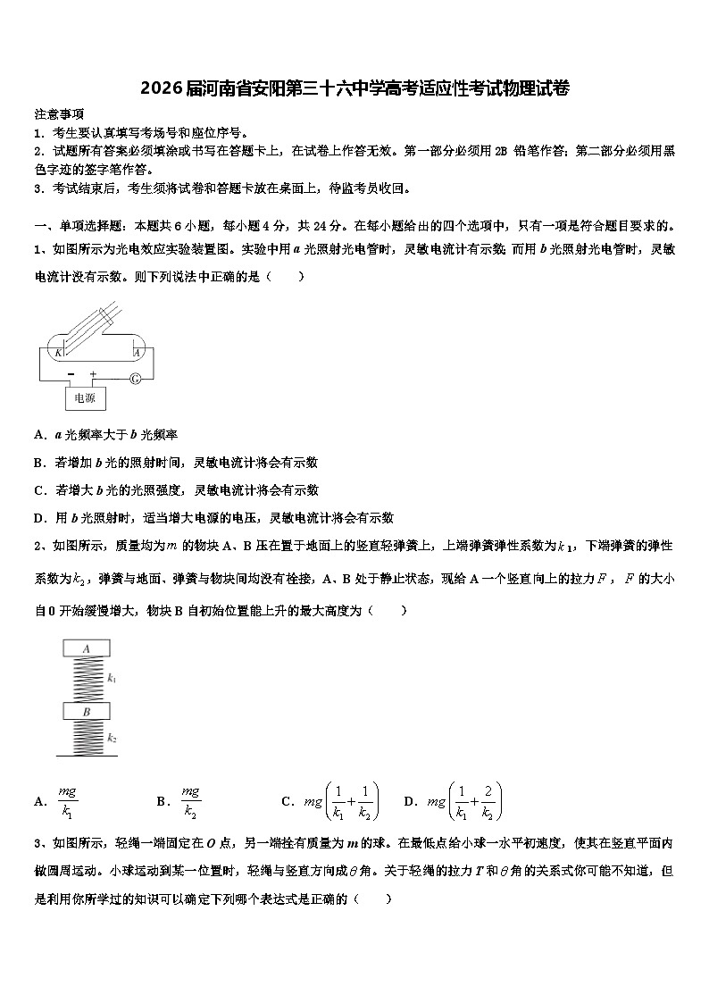 2026届河南省安阳第三十六中学高考适应性考试物理试卷含解析第1页
