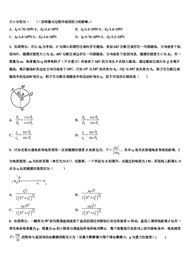 2026届河南省安阳三十六中高考适应性考试物理试卷含解析第2页