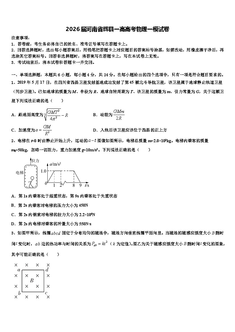 2026届河南省辉县一高高考物理一模试卷含解析第1页