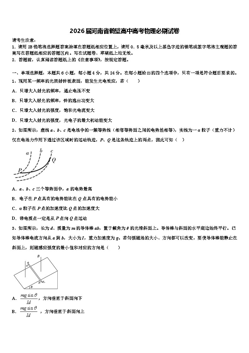 2026届河南省鹤壁高中高考物理必刷试卷含解析第1页