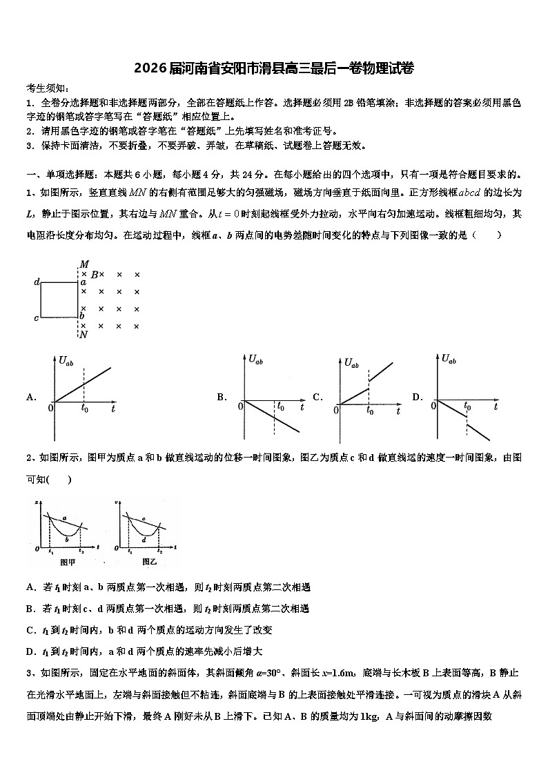 2026届河南省安阳市滑县高三最后一卷物理试卷含解析第1页