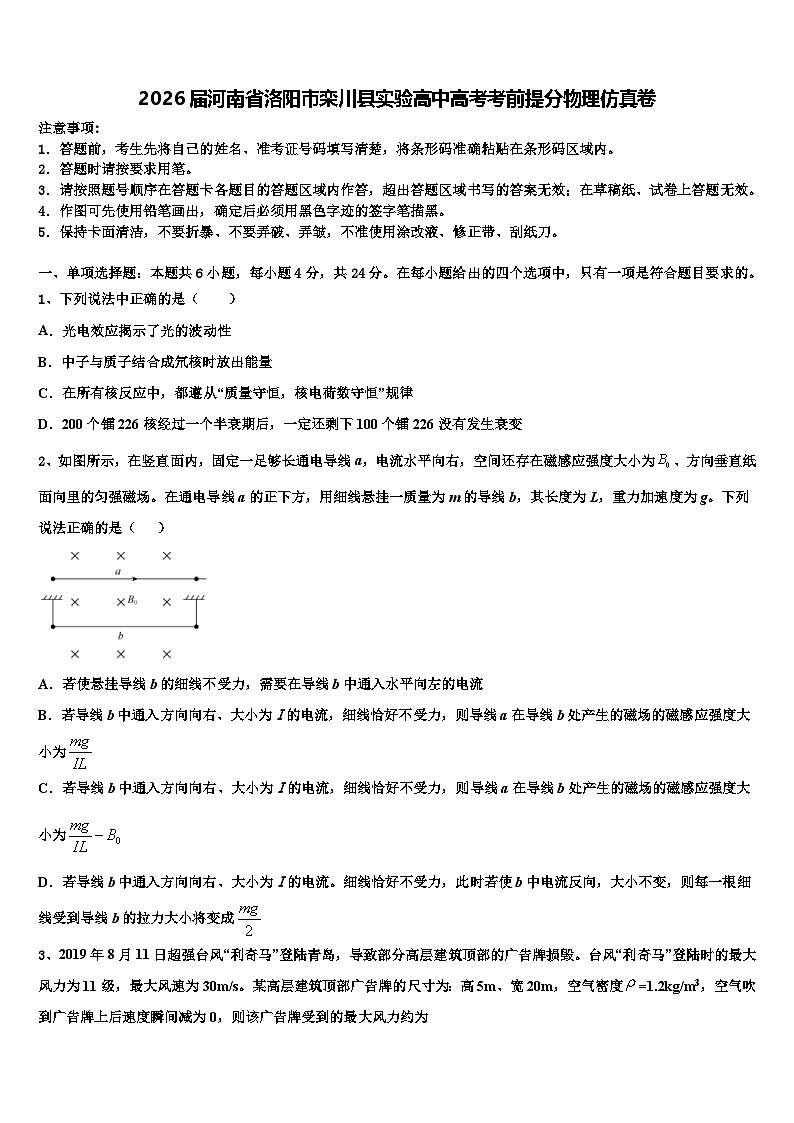 2026届河南省洛阳市栾川县实验高中高考考前提分物理仿真卷含解析第1页