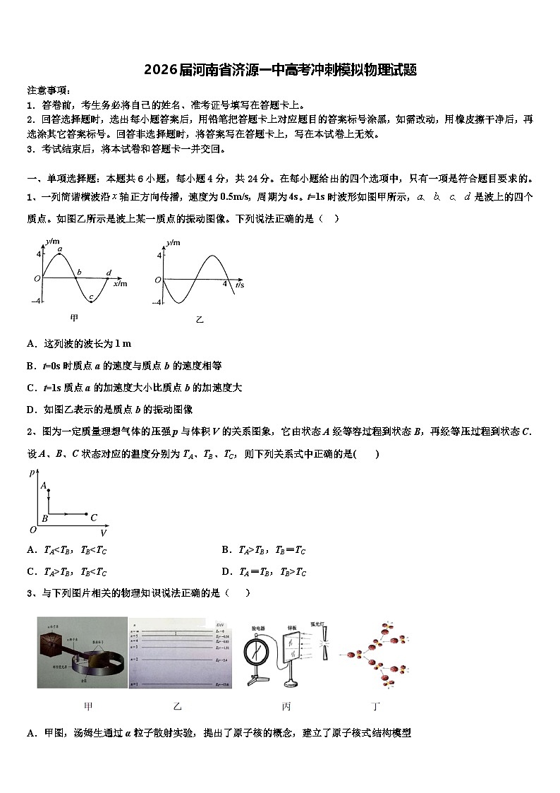2026届河南省济源一中高考冲刺模拟物理试题含解析第1页