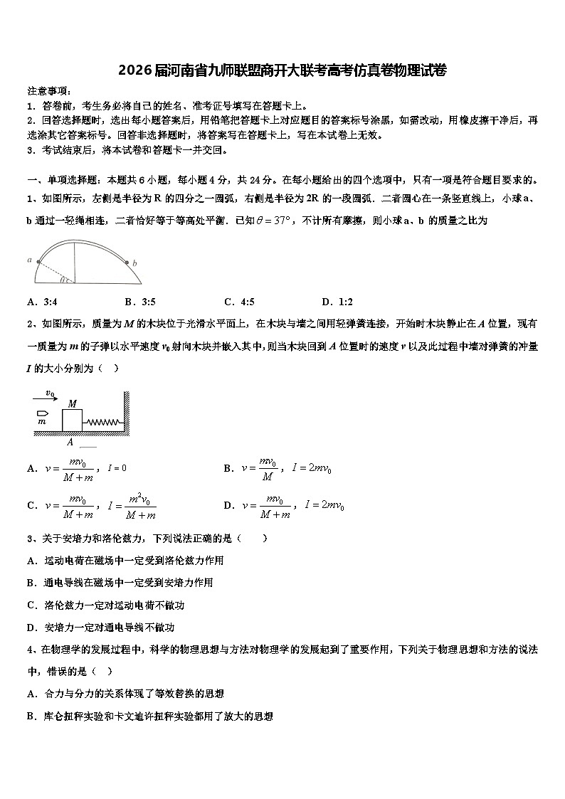 2026届河南省九师联盟商开大联考高考仿真卷物理试卷含解析第1页