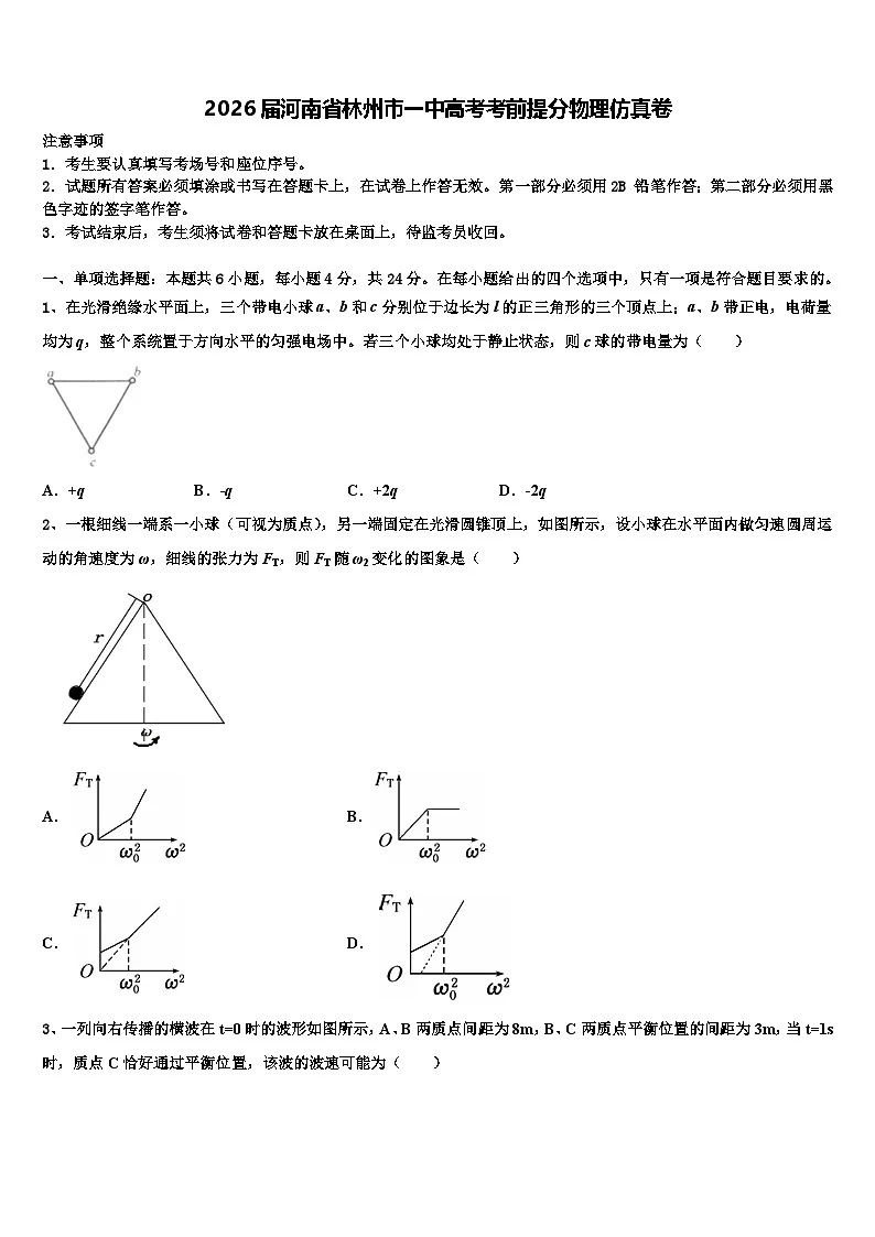 2026届河南省林州市一中高考考前提分物理仿真卷含解析第1页