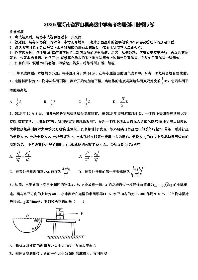 2026届河南省罗山县高级中学高考物理倒计时模拟卷含解析第1页