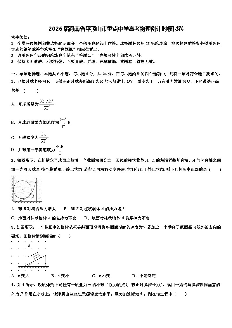 2026届河南省平顶山市重点中学高考物理倒计时模拟卷含解析第1页