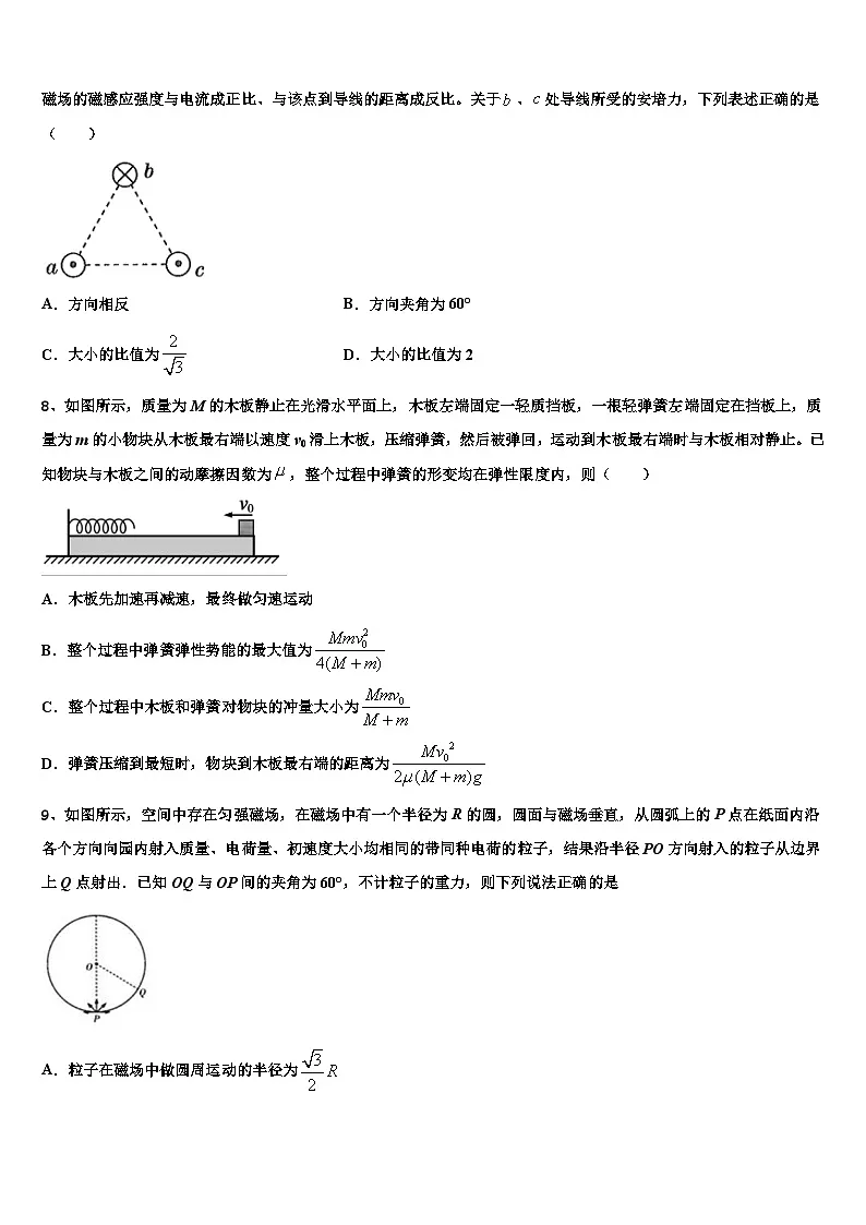 2026届河南省平顶山市第一中学高三（最后冲刺）物理试卷含解析第3页