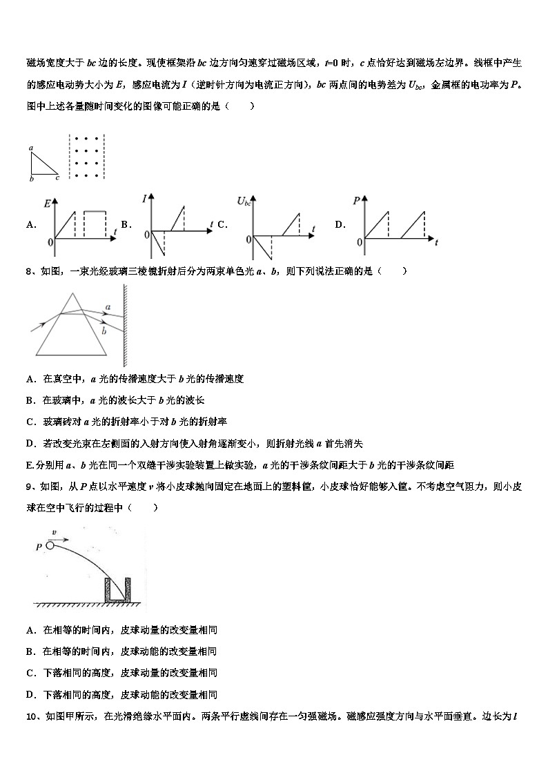 2026届河南省平顶山市郏县一中高三第二次联考物理试卷含解析第3页