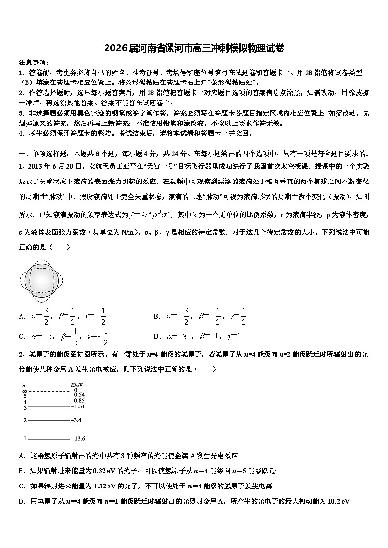 2026届河南省漯河市高三冲刺模拟物理试卷含解析第1页