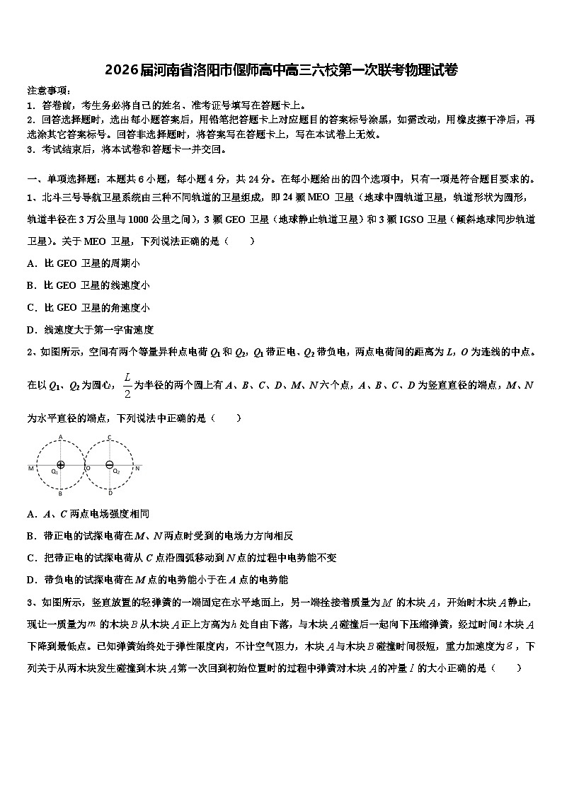 2026届河南省洛阳市偃师高中高三六校第一次联考物理试卷含解析第1页
