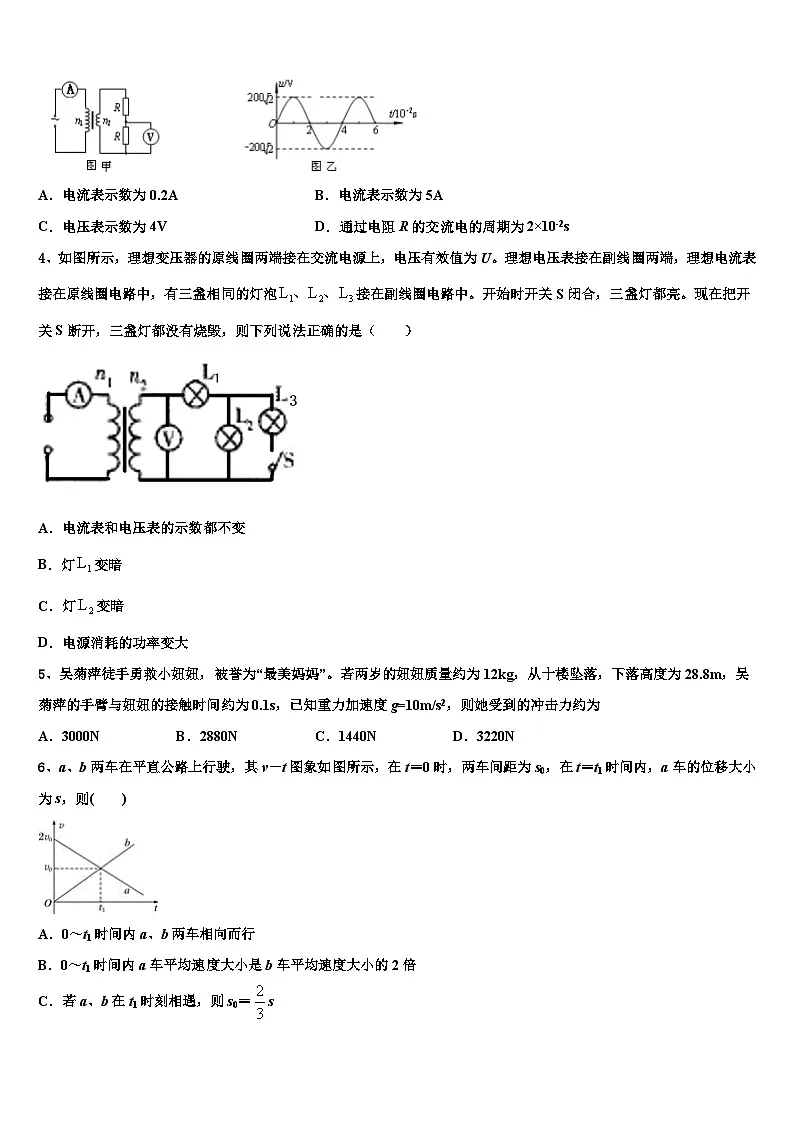 2026届河南省师范大学附属中学高考仿真卷物理试卷含解析第2页