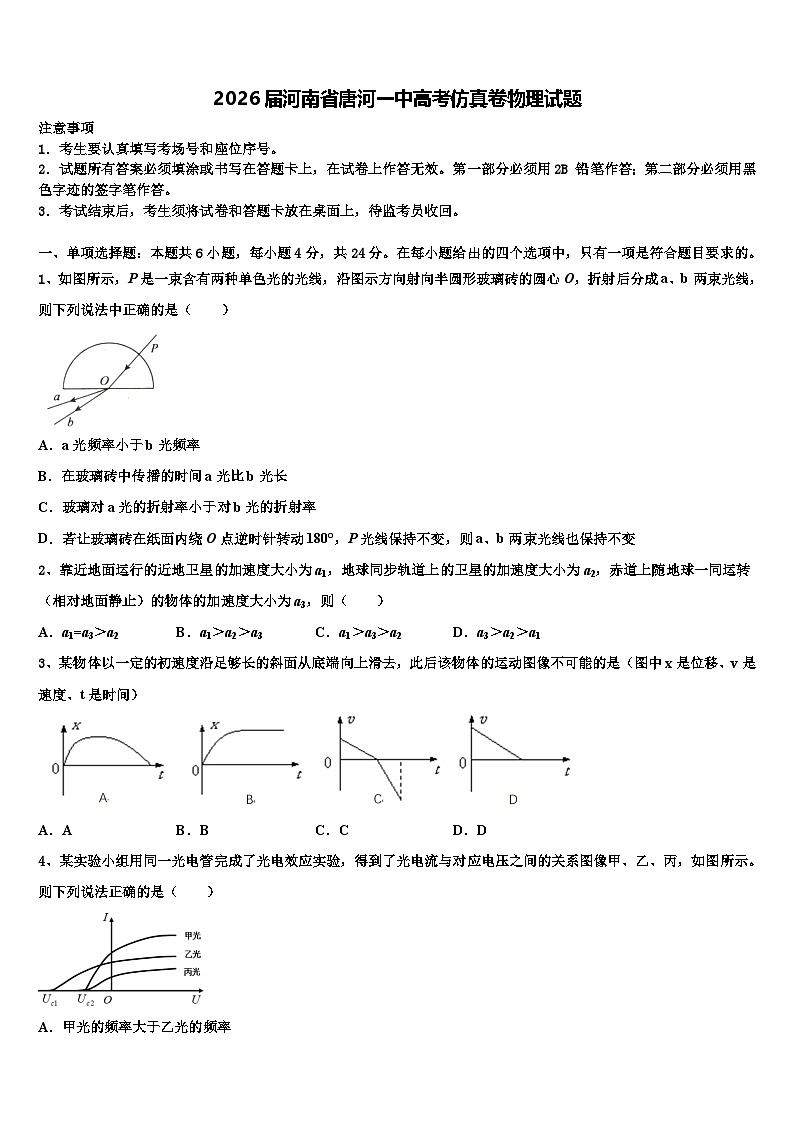 2026届河南省唐河一中高考仿真卷物理试题含解析第1页