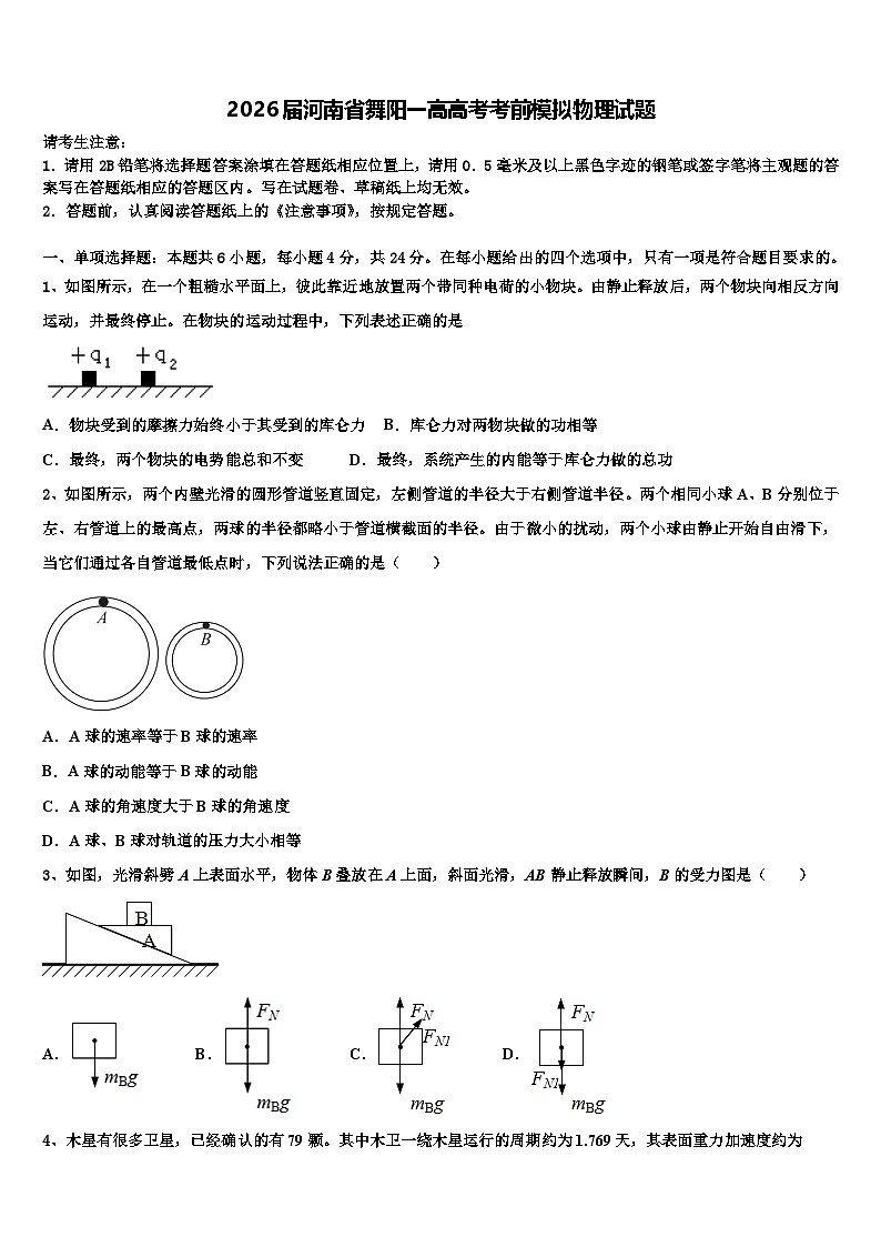 2026届河南省舞阳一高高考考前模拟物理试题含解析第1页