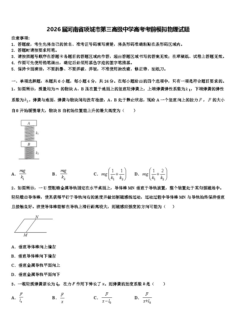 2026届河南省项城市第三高级中学高考考前模拟物理试题含解析第1页