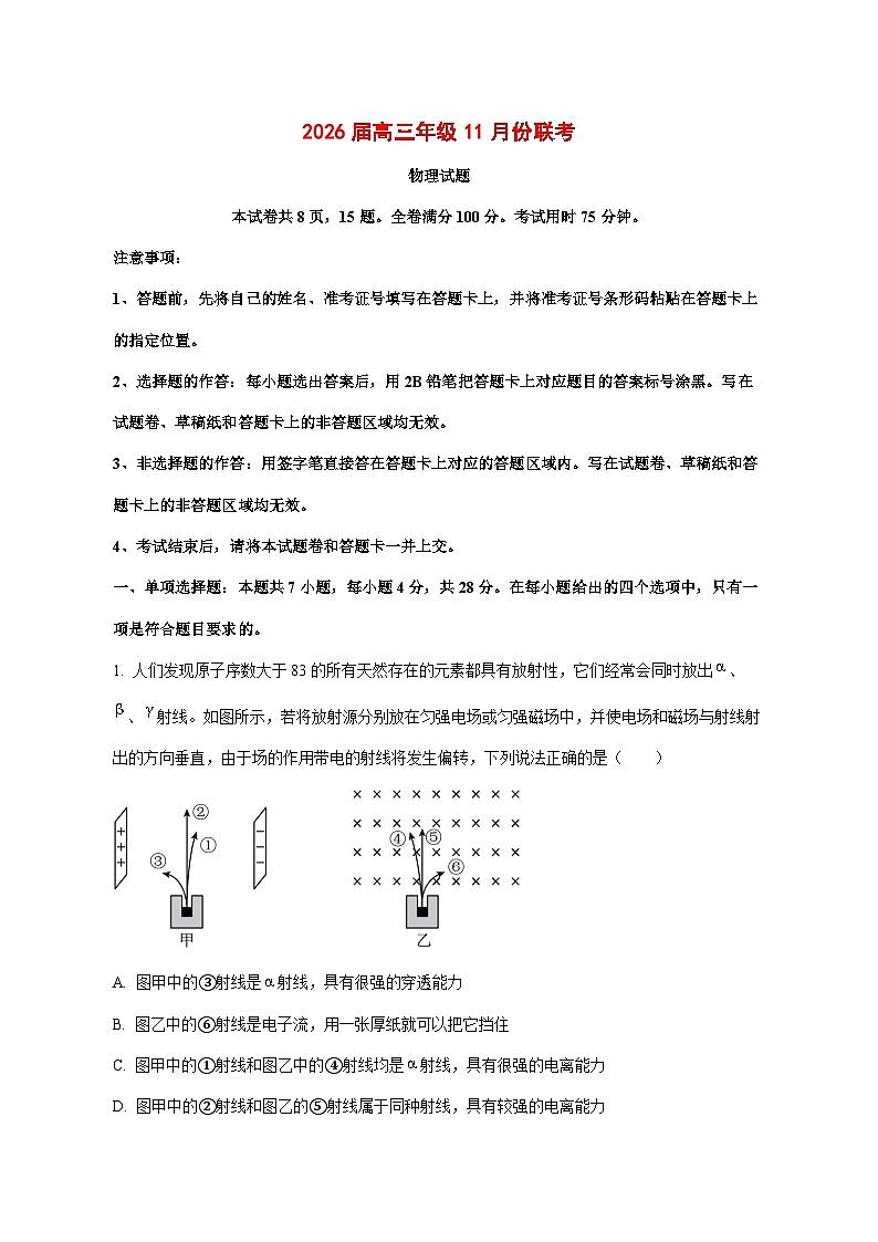 2026届广东省高三上学期11月模拟预测联考物理试题【附解析】第1页