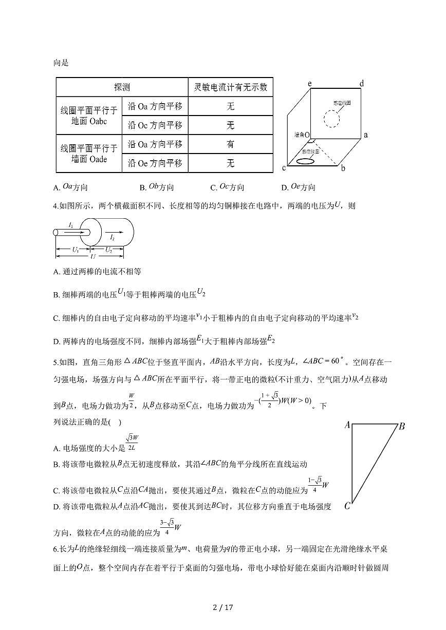 安徽省定远育才学校2025~2026学年高二（上）周测13物理试题 （含答案）第2页